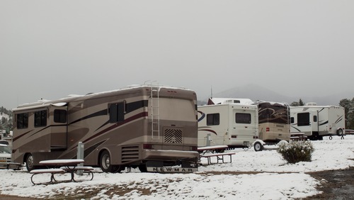 trailers lined up during winter