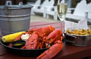 lobster dinner at Maine coastal town