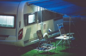 rv trailer awning at campground