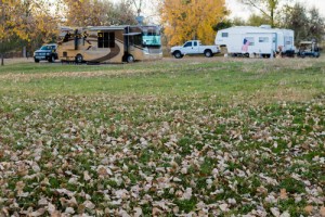 RV and trailers at campsite in fall