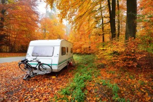 travel trailer in fall