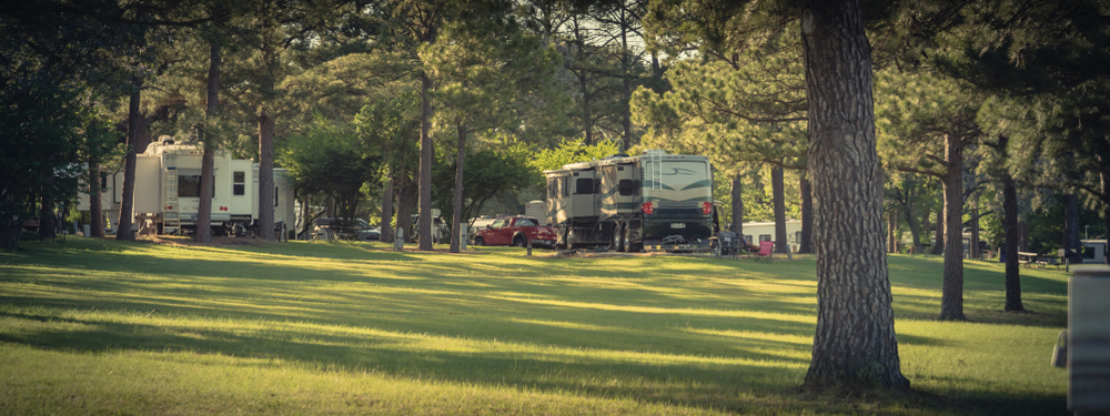 RVs and trailers at campsite