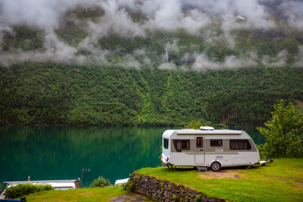 RV trailer parked in nature