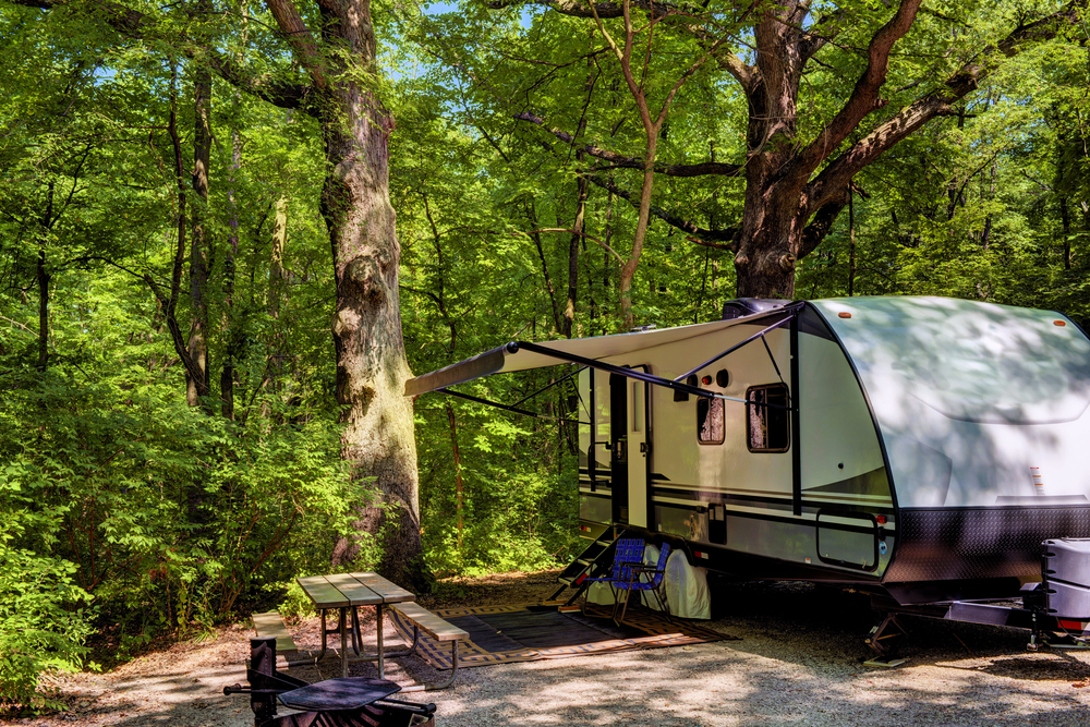 RV trailer at campsite