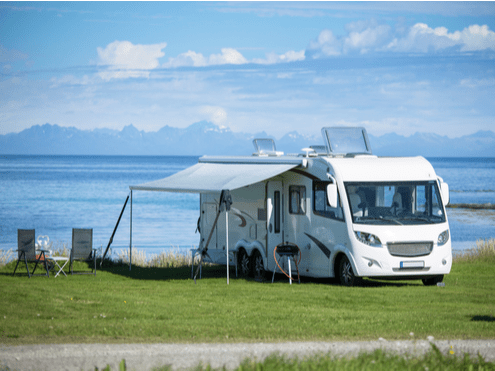 an RV utilizing exterior accessories like an RV awning