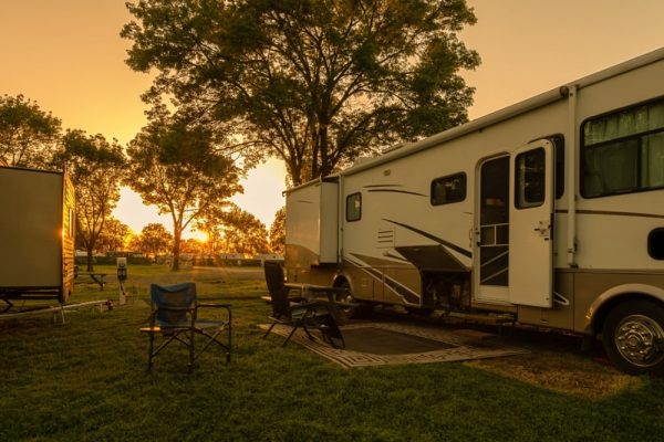 Sunset at campsite with RV