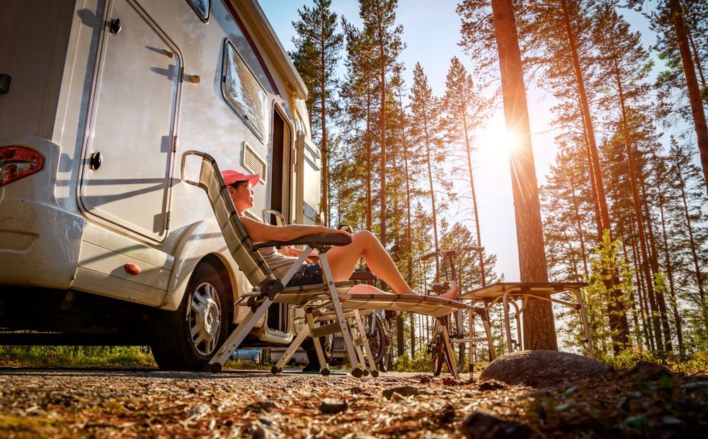 rv trailer motorhome at camp site